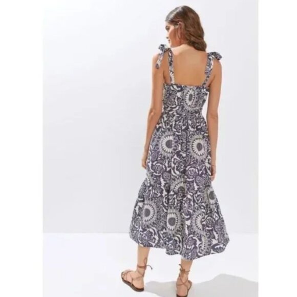 NWT Anthropologie Forever That Girl Navy Blue White Flounced Floral Midi Dress L - Picture 2 of 12